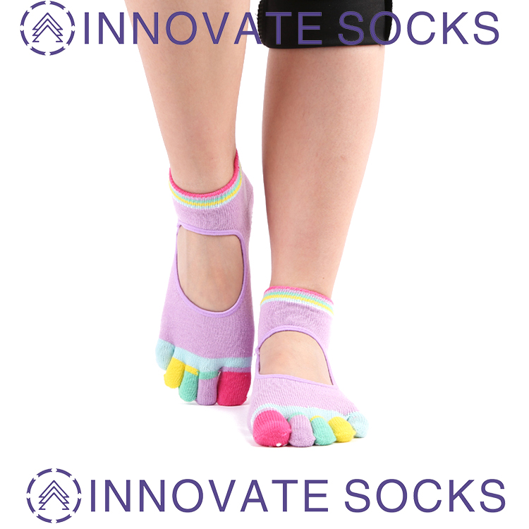 5 Dedos Unisex Non Slip Grips Cotton Yoga Socks For Pilates