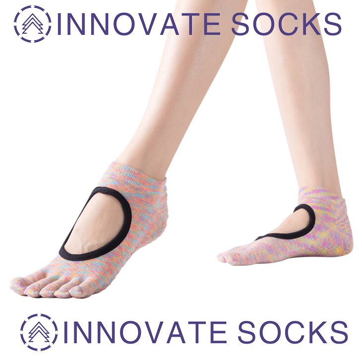 Meias personalizadas de Yoga Não Slip Skid Toe Grips Pilates Barre Fashion Socks