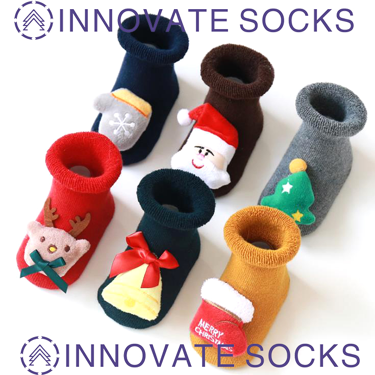 Meias de Natal Baby Christmas Socks Cotton Terry Floor Children Silicone Non-slip Baby Socks